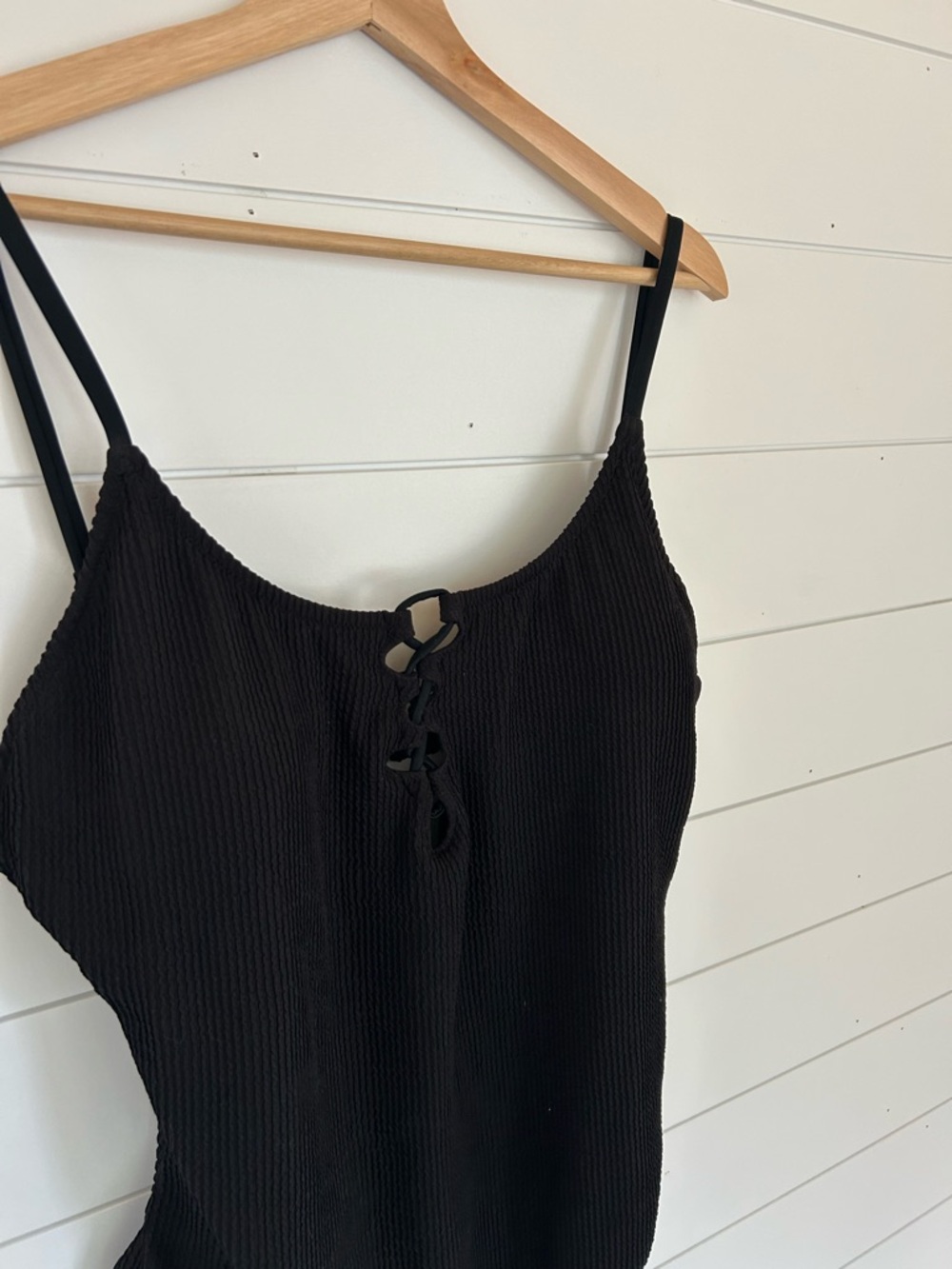 NWT Black Ribbed Lace-Up Swimsuit, one piece, Aerie